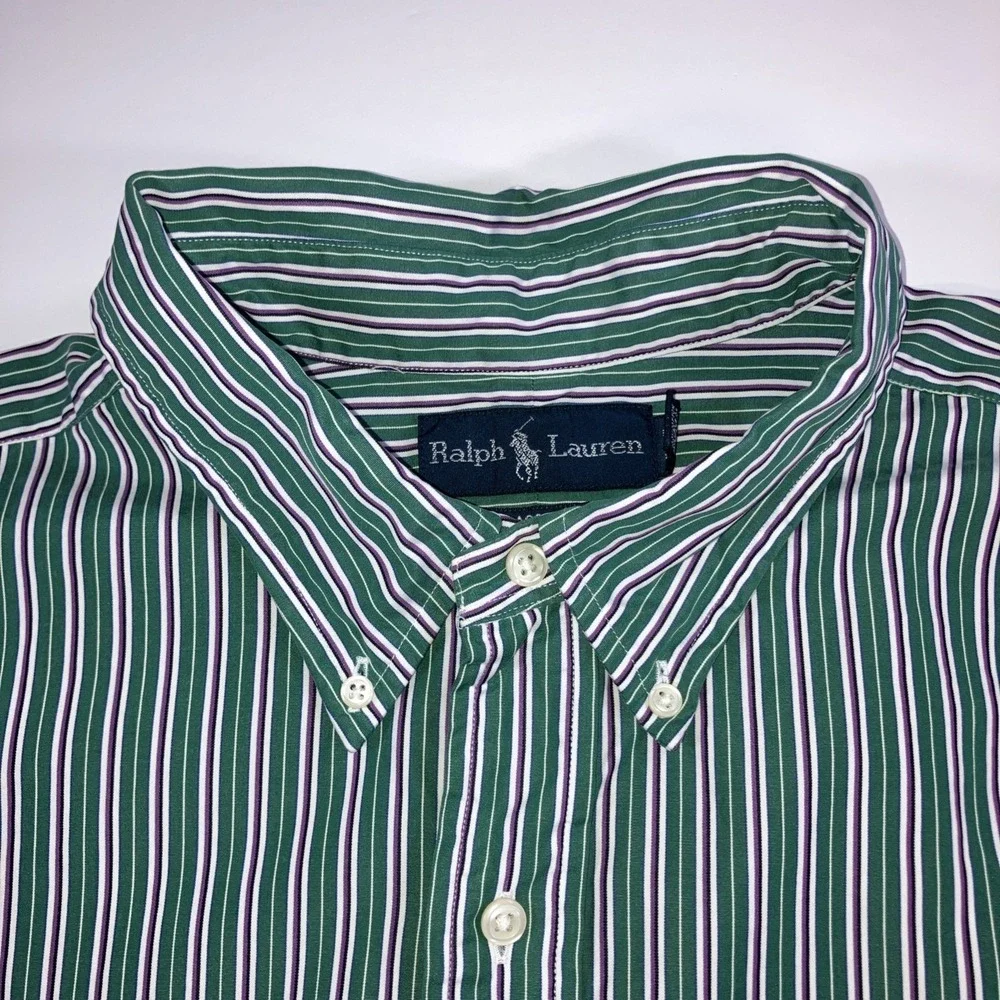 Polo Ralph Lauren Shirt Mens 2XLT Green Purple Striped Button Down Classic‎ Fit